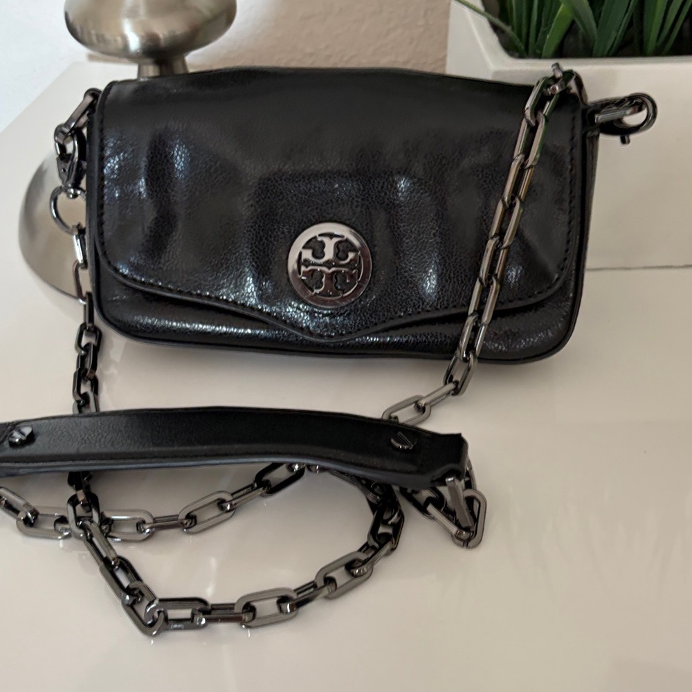 Tory Burch Black Leather Crossbody with Chain Strap